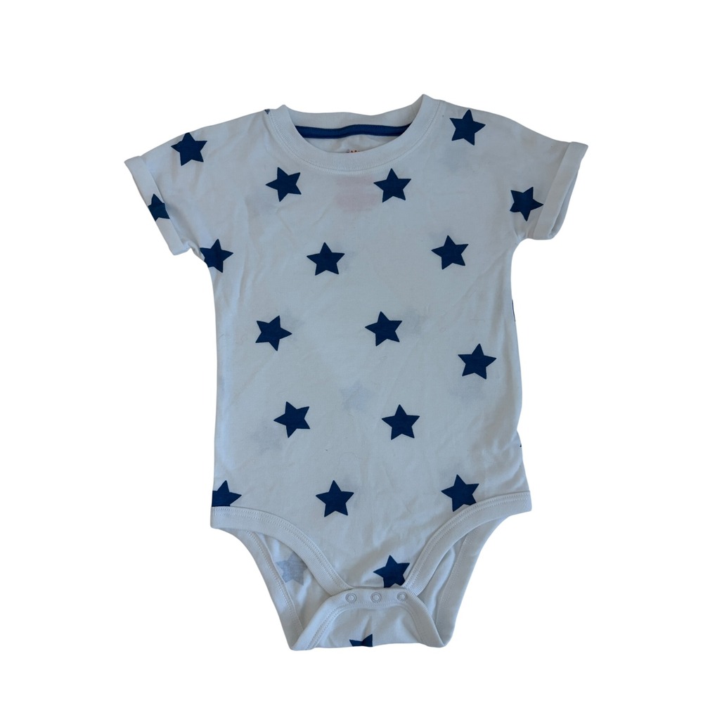 Cat & Jack Baby 18M White Navy Blue Star Print Short Sleeve Bodysuit Snaps